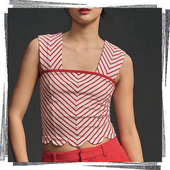 NWOT: Red & White Striped Square-Neck Cropped Top w Back Tie (S) by Maeve - Picture 1 of 5